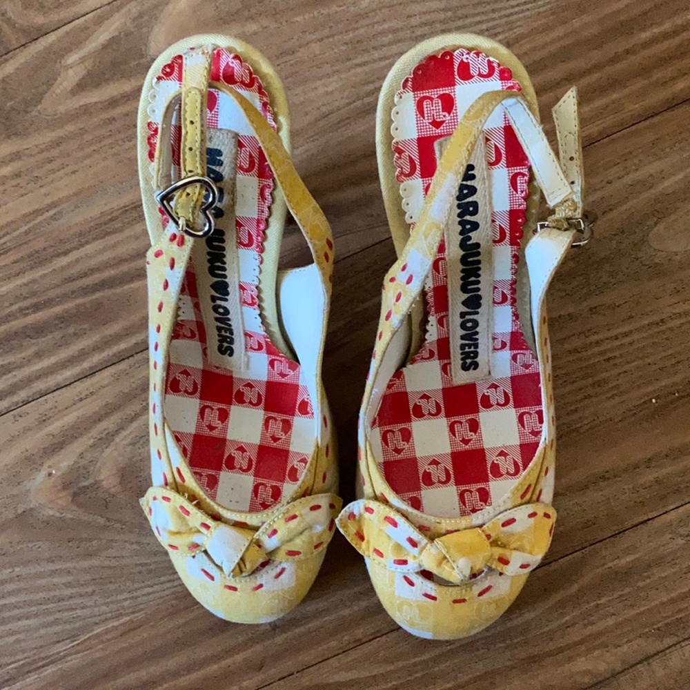 yellow and white plaid Harajuku Lovers heels